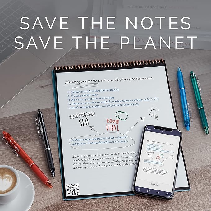 Rocketbook Smart Reusable Notebook, Flip Letter Size Spiral Notebook, Green, (8.5" x 11")