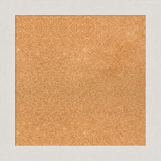 Amanti Art Natural Cork Board for Wall, 21x21 Vision Board with White Frame, Small Corkboard Office Decor for Home Organization, Country Rustic Corkboard Pinboard to Display Items for Home