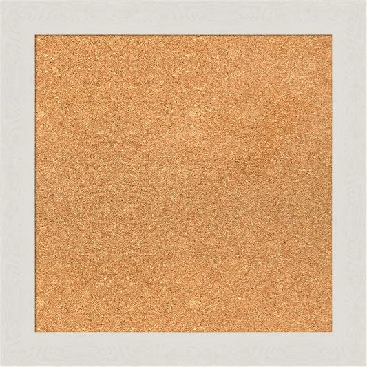 Amanti Art Natural Cork Board for Wall, 21x21 Vision Board with White Frame, Small Corkboard Office Decor for Home Organization, Country Rustic Corkboard Pinboard to Display Items for Home