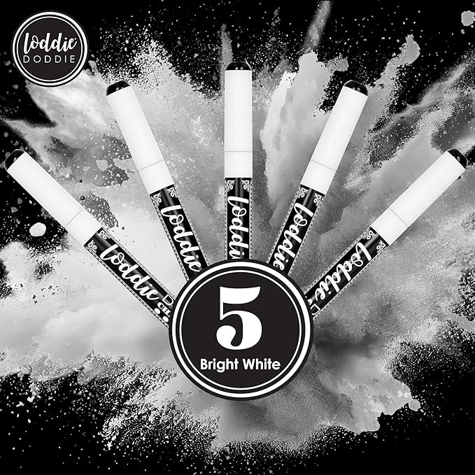 Loddie Doddie Fine Liquid Chalk Markers for Chalkboard - 5 Count Erasable Low-Odor White Chalkboard Markers with Fine Tip - White Chalk Pens - Erasable Pens
