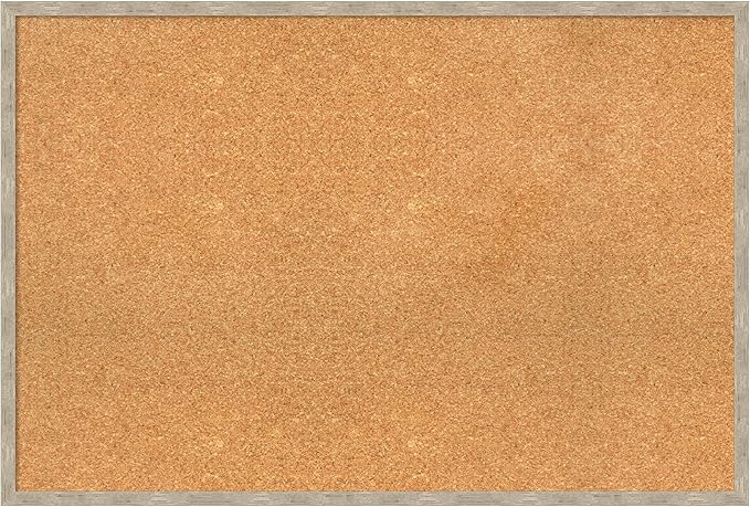 Amanti Art Natural Cork Board for Wall, 25x37 Vision Board with Silver Wood Frame, Large Corkboard Office Decor for Home Organization, Modern Contemporary Corkboard Pinboard to display items for home
