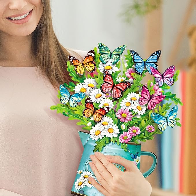 Airpark Pop Up Flower Cards, 3 Packs, Daisies and Butterflies,12inch Forever Flower Bouquet 3D Popup Greeting Cards with Blank Note Card and Envelope for Birthday, Easter, Mother's Day