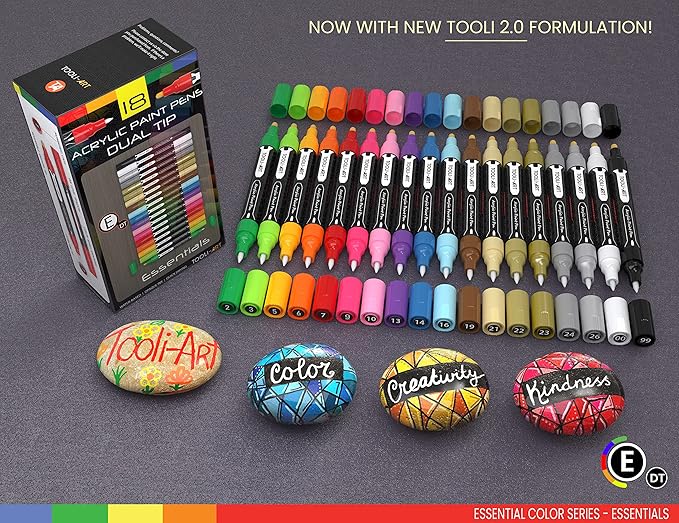 Acrylic Markers, Paint Pens Assorted Vibrant Markers for Rock Painting, Canvas, Glass, Mugs, Wood, Ceramic, Fabric, Metal, Scrapbooking. Non Toxic, Quick Dry, Multi-Surface, Lightfast (MEDIUM)