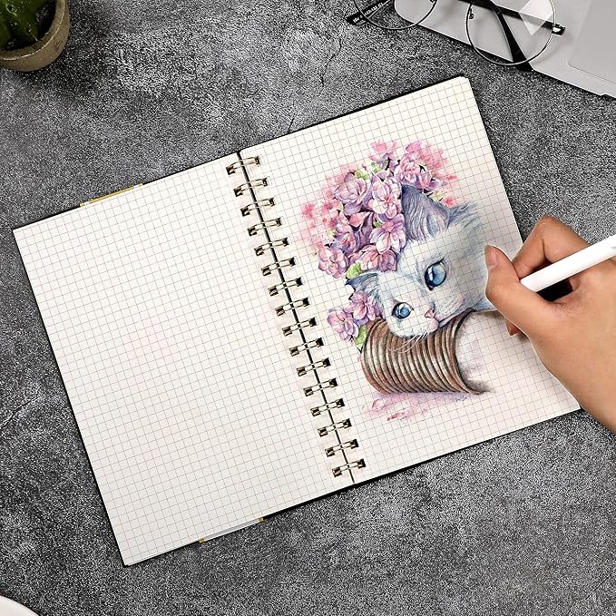 Yoment Graph Paper Spiral Notebook A5 Graphing Notebook 160 Pages Graph Paper Notebook Spiral Bound Waterproof Plastic Hardcover Spiral Journal 5x7 Grid Notebooks for Note Taking,Black