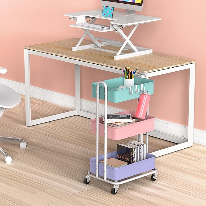 Simple Houseware Heavy Duty 3-Tier Metal Utility Rolling Cart, Multicolor