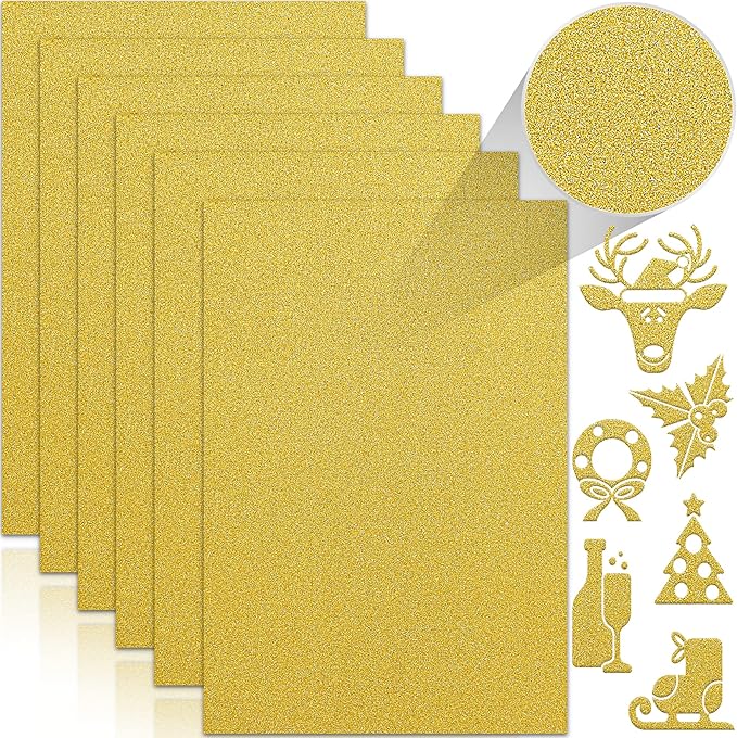 24 Sheets Gold Glitter Cardstock Paper, A4 Premium Sparkly Paper for Scrapbook, DIY Projects, Party Decoration, Gift Box Wrapping 250GSM/92lb