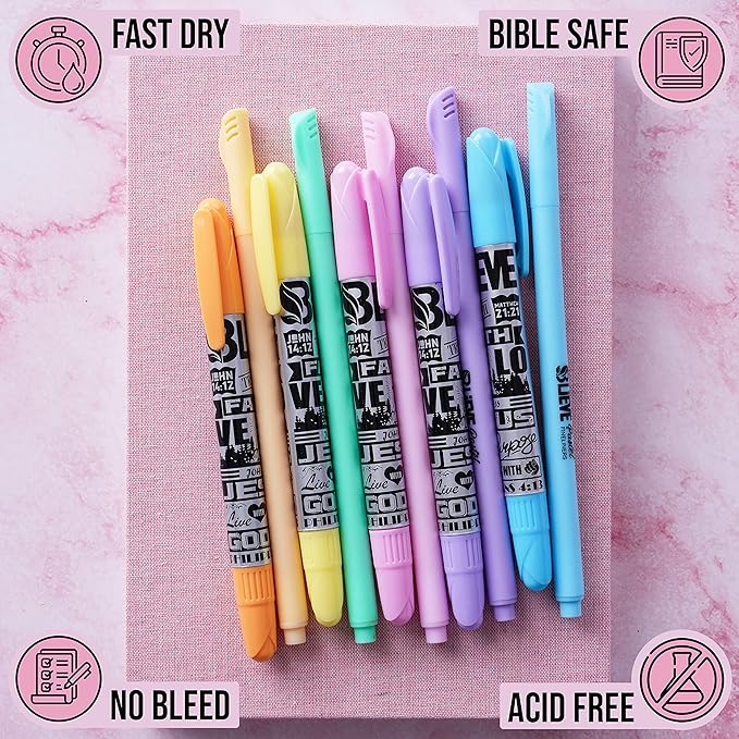 BLIEVE Aesthetic Highlighters and Gel Pens And Soft Tip, No Bleed Dry Fast Easy to Hold, for Bible Journaling Planner Notes School Office Supplies (Pastel, 10 Pack)