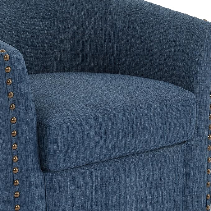 UIXE 360° Swivel Barrel Accent Chair, Modern Upholstered Arm Chair Round Club Armchair, Nailhead Trim Single Sofa Seating in Fabric for Living Room - Blue