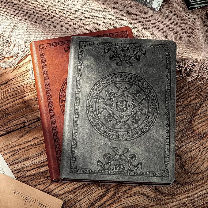 CAGIE Leather Vintage Journal for Men Soft Cover Lined Pages Notebook 180 Lay Flat for Writing Travel Diary, 5.7'' x 8.3'', Brown