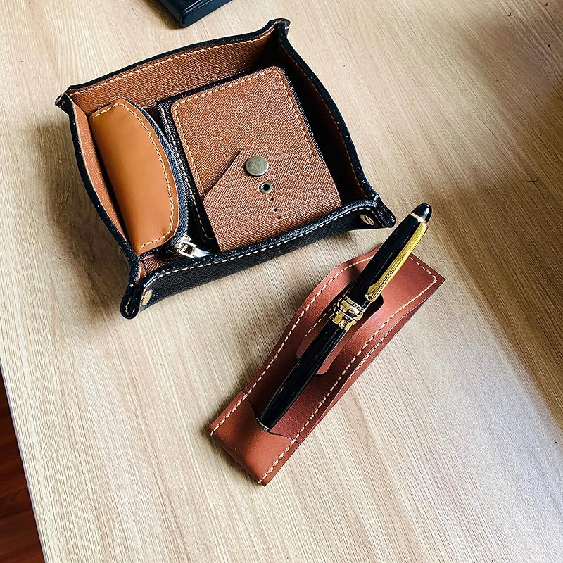 Leather Fountain Pen Stand, Leather Pen Holder Office Pen Stand Gift for Boss, Husband, Wife, Friends or coworker, Leather Pen Stand for Desk gift for him her