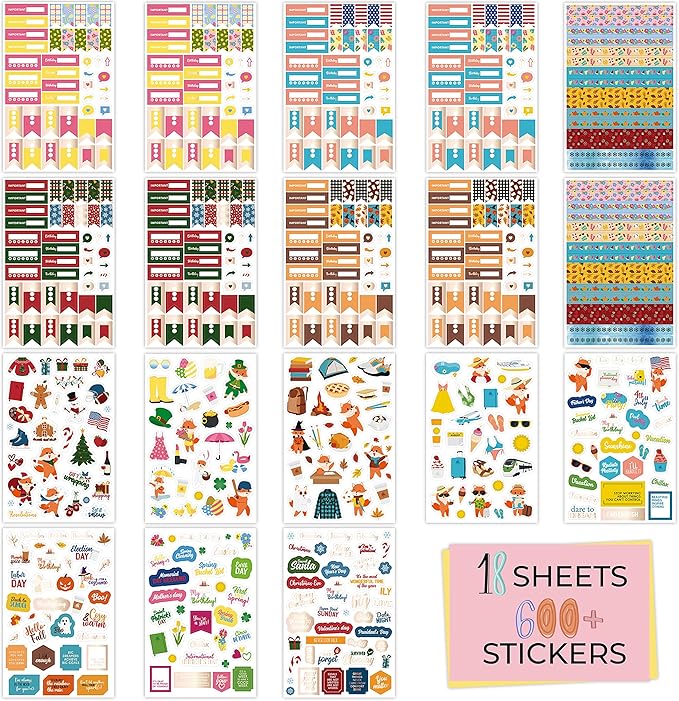 Clever Fox Seasonal Planner Stickers – 600+ Month, Holiday & Seasons Stickers for Your Planner, Monthly Journal & Calendar – 18 Sheets, Set of Stickers & Washi Tape by Clever Fox (Seasonal Pack)