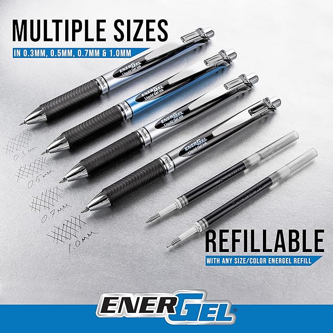 Pentel EnerGel RTX Retractable Liquid Gel Pen, Scholar Expressions Pack, 0.7mm, Metal Tip, Medium Line,Assorted Ink, Pack of 8 Pens (BL77XLEFBP8M)