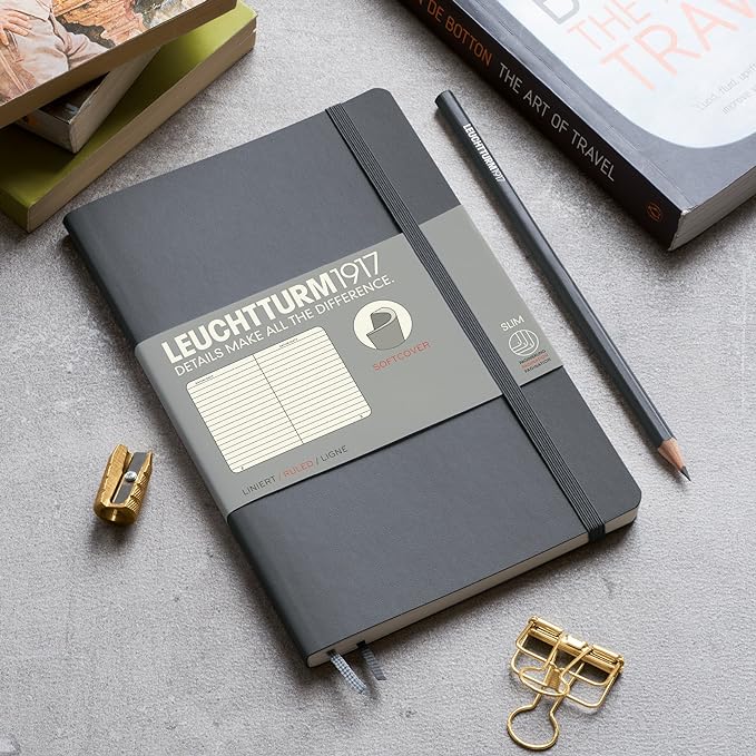 LEUCHTTURM1917 - Notebook Softcover Paperback B6+ - 123 Numbered Pages for Writing and Journaling (Dotted, Black)