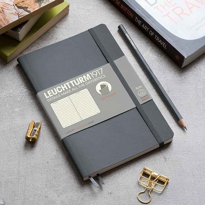 LEUCHTTURM1917 - Notebook Softcover Paperback B6+ - 123 Numbered Pages for Writing and Journaling (Plain, Navy)